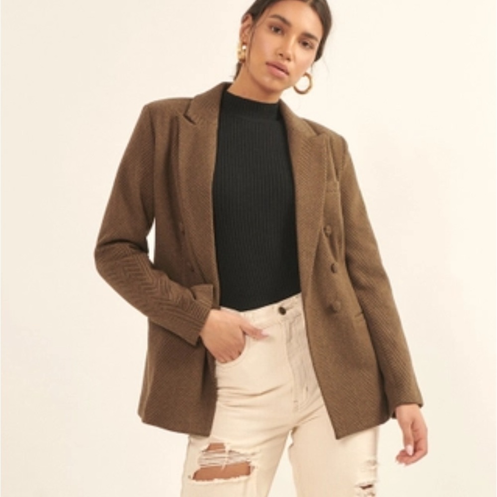 Brown Herringbone blazer in a tweed vintage inspired style dark academia jacket